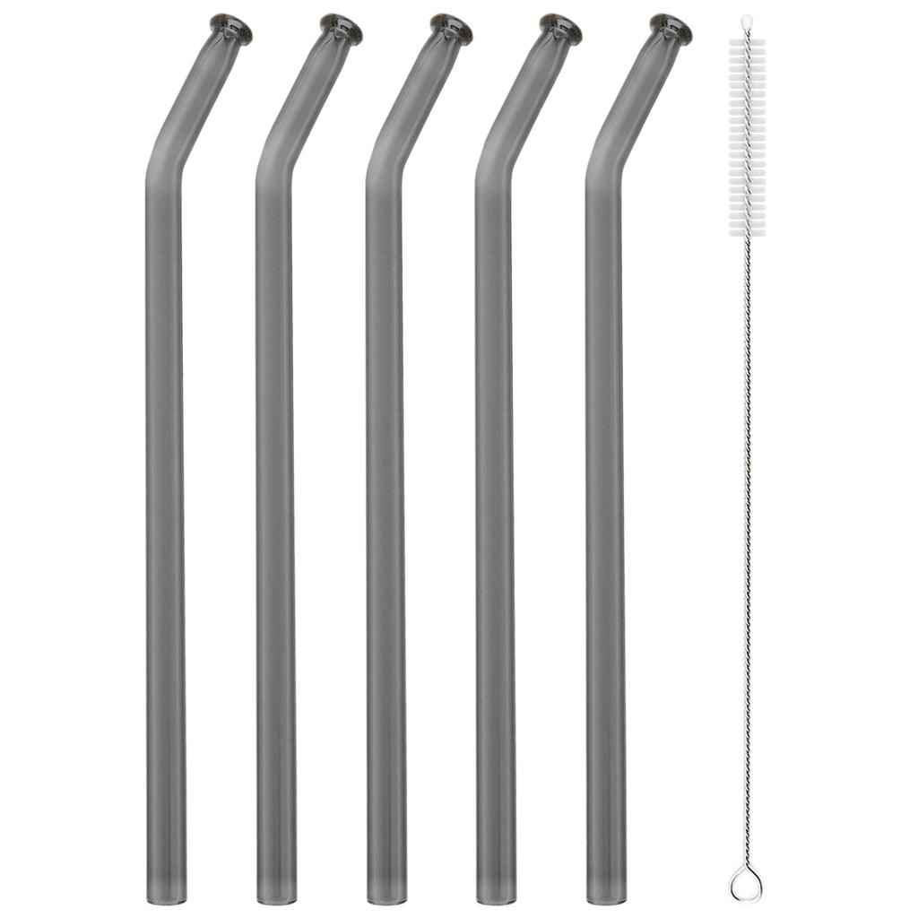 5pcs High Borosilicate Glass Straw Sets Reusable Bent Glass Straw Milk Tea Juice Cocktail Straw with Brush Party Bar Accessories
