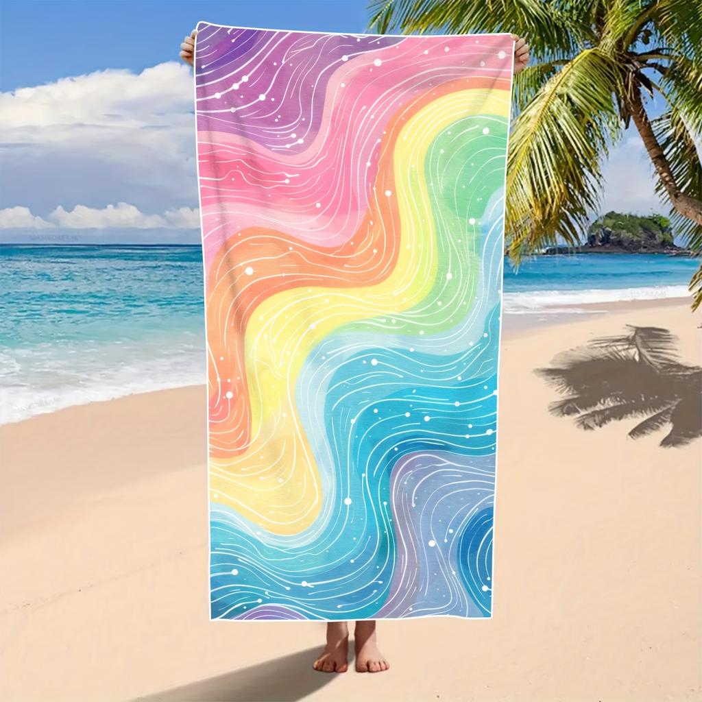 Rainbow Wave Beach Towel Colorful Abstract Print Quick Dry Microfiber Soft Bath Towel For Kids Adults Summer Swim Pool Party
