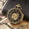 Skeleton Pocket Watch Engraved Octagonal Mechanical Pocket Watch Vintage Roman Blue Numerals