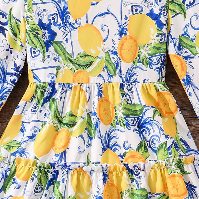 Girls' Dress Children's Clothing Autumn Winter New Style Floral Print Long-sleeved Girl 8-12Y Princess Dress