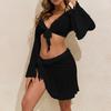 Women's Two-Piece Fashionable Sexy Bikini Set With Lace Long-Sleeve Cardigan,
