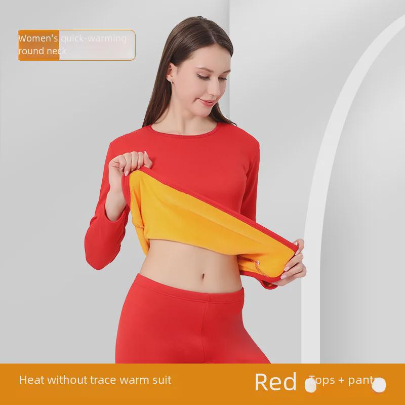 "Men's and Women's Slim Fit Thermal Underwear Set with German Velvet - Round Neck, Cold-Proof, Perfect for Autumn and Winter"