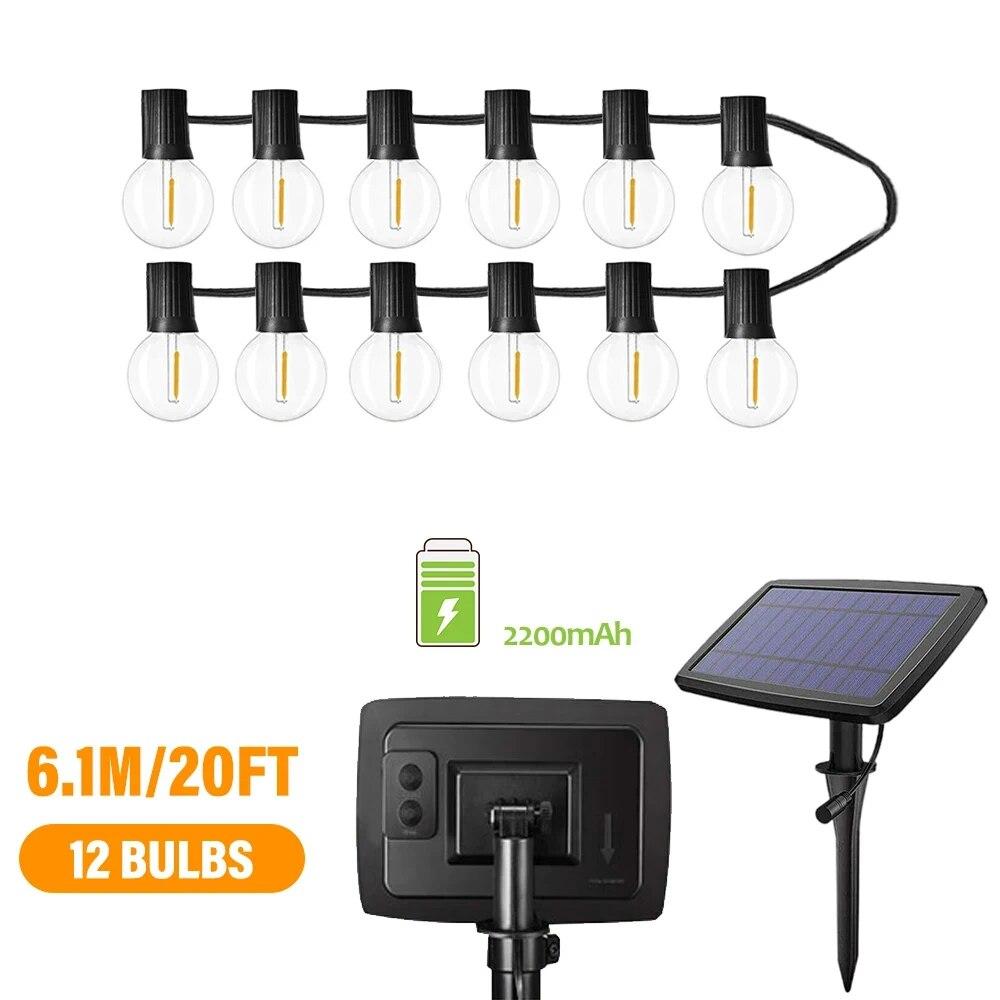 Solar Lights Outdoor G40 Garden String Lights USB Rechargeable Waterproof Outdoor Decoration Lights For Terrace Christmas