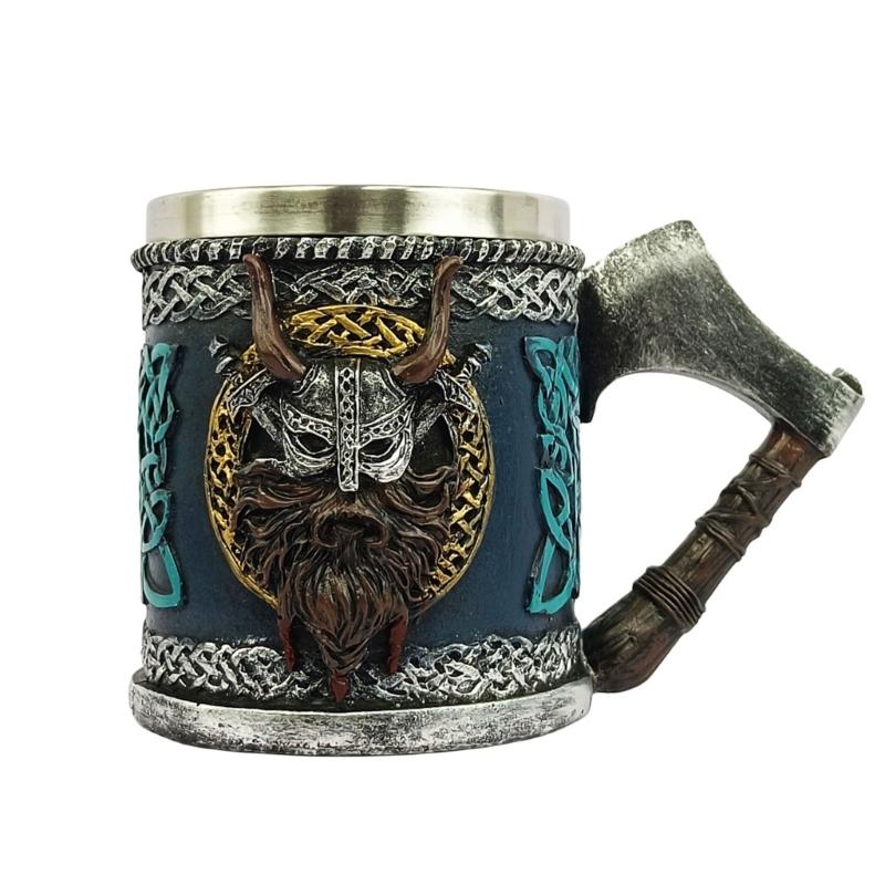 Medieval Pirate Drinking Cup With Ergonomic Axes Handle And Decorative Carvings Beer Mug For Beverage Enthusiasts Gift 1