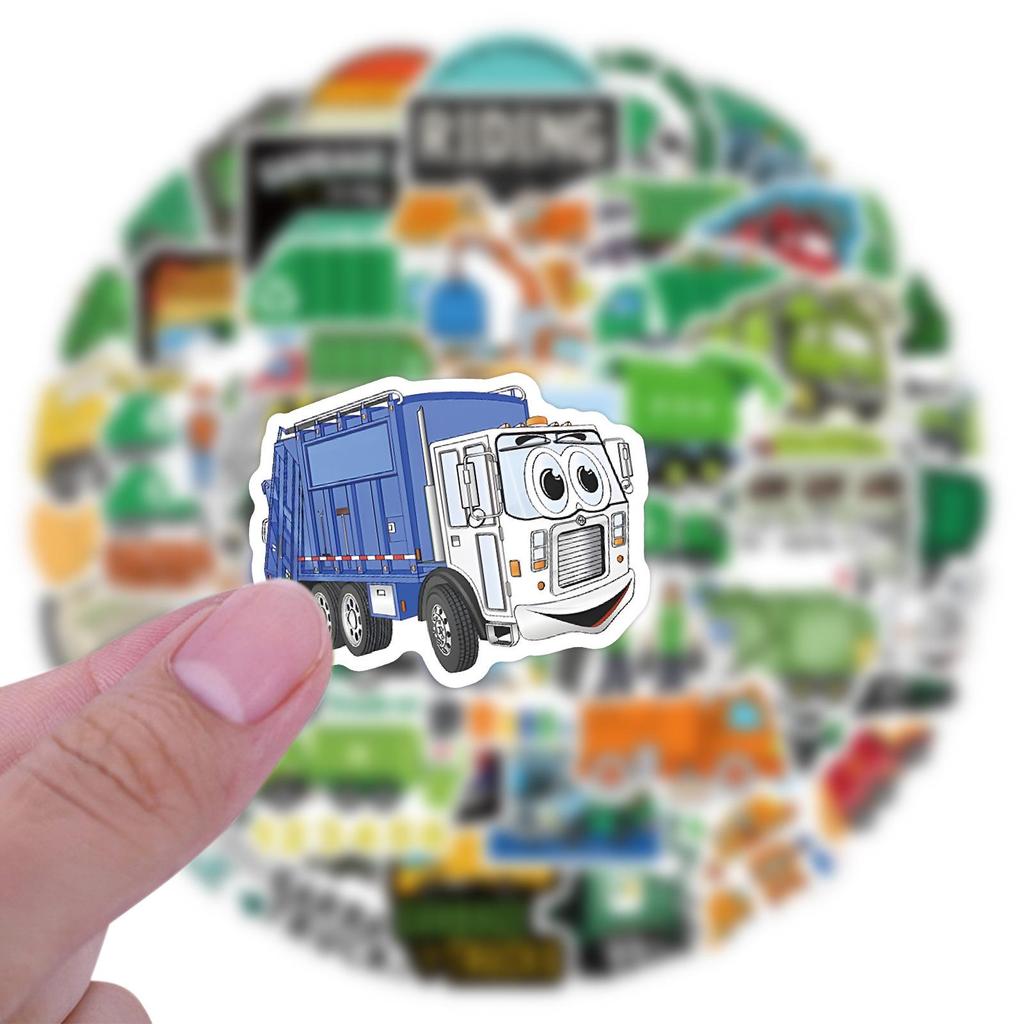 60 Waterproof Cartoon Garbage Truck Stickers for Decor, Stationery, and Devices