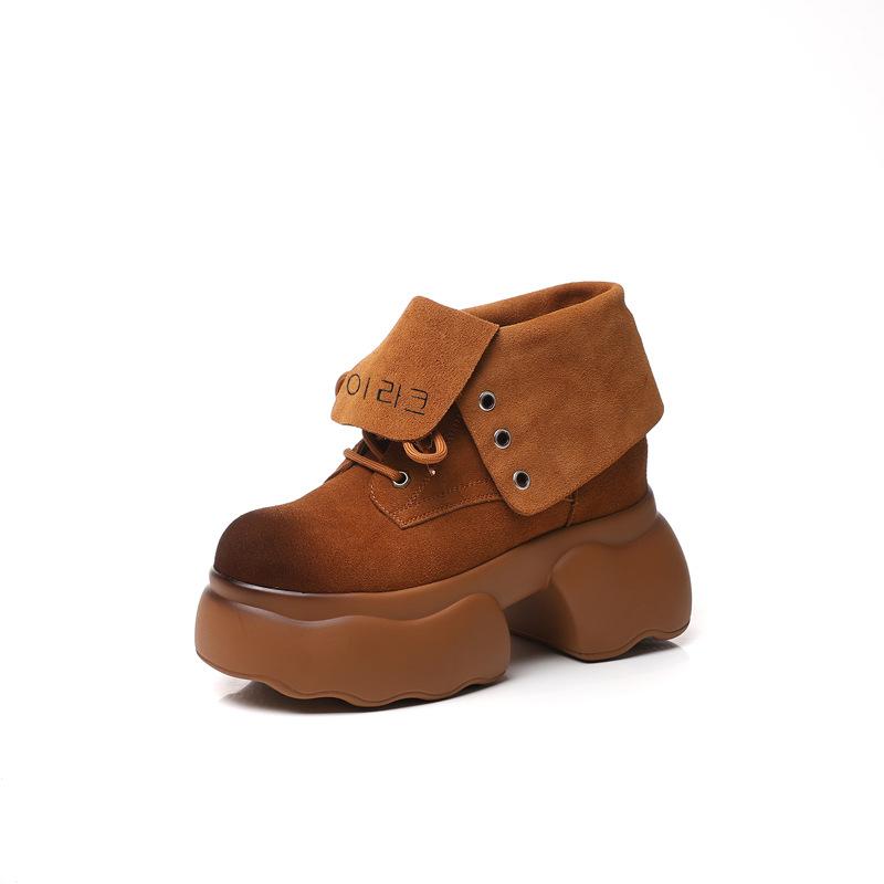 

8563 матовые мартинсы с внутренней платформой для женщин, новинка осени 2025 года, кожаные ретро ботинки на толстой подошве, два варианта носки, ботинки цвета ревеня, одинарные ботинки 39 жёлтый