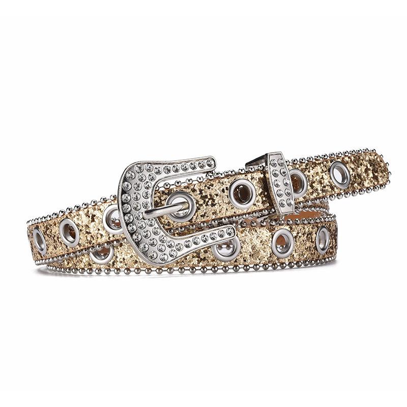 Belt Women'S Rhinestone Pin Buckle Decorative Personality Sequin Belt Women'S Hollow Air Eye Punk Belt Thin