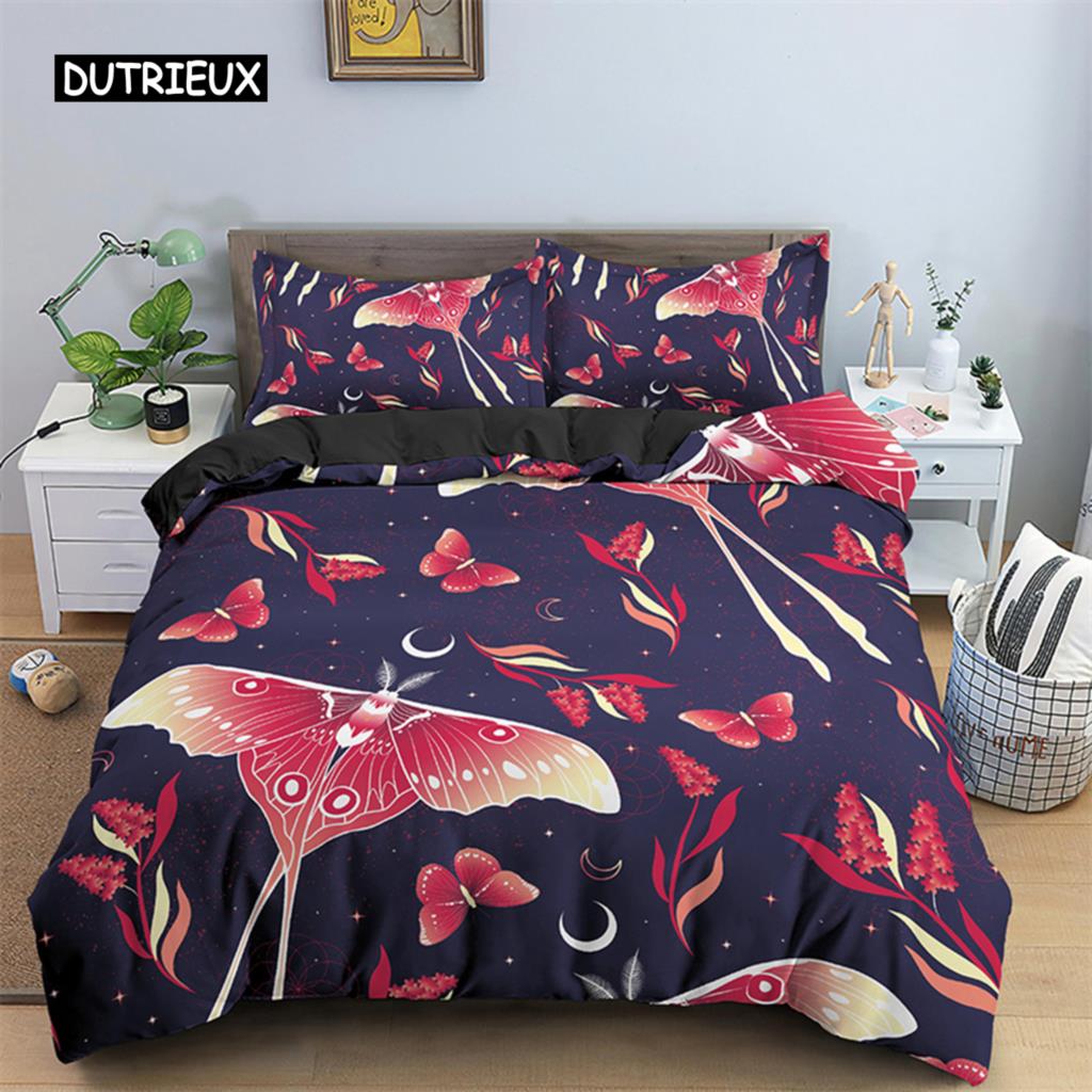 Sommerfugl Sengetøy Sett Full King Size Hippie Boho Møll Dynetrekk Mikrofiber Dyr Botanisk Psykedelisk Stjernehimmel Dynetrekk