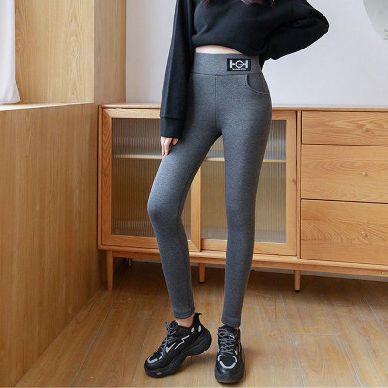 Women's Solid Thickened Lambswool Trousers Winter Casual Padded Thickened Outside Pencil Trousers High-waisted Slim Tight Warm Soft Comfy Trousers