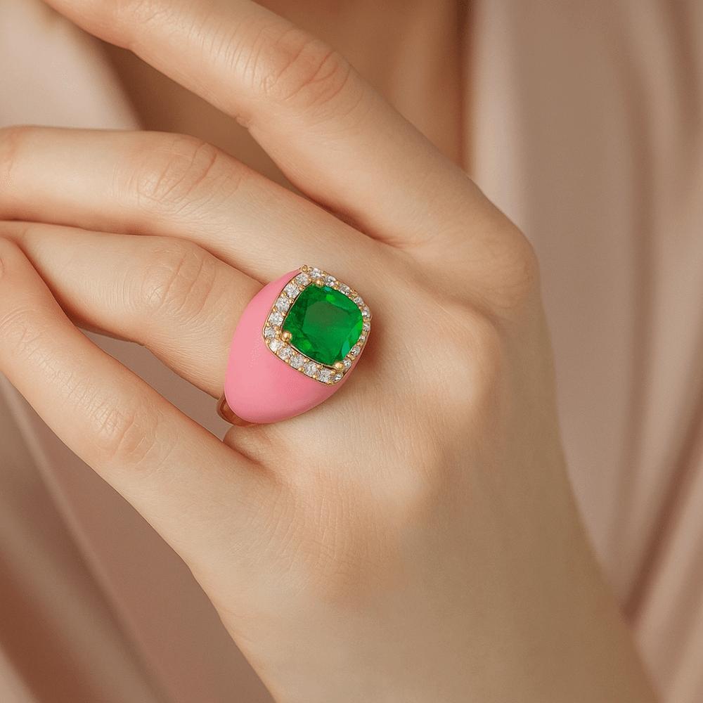 Adjustable Zircon Open Ring Multicolor Geometric Square Ring Enamel Dripping Oil Ring For Women