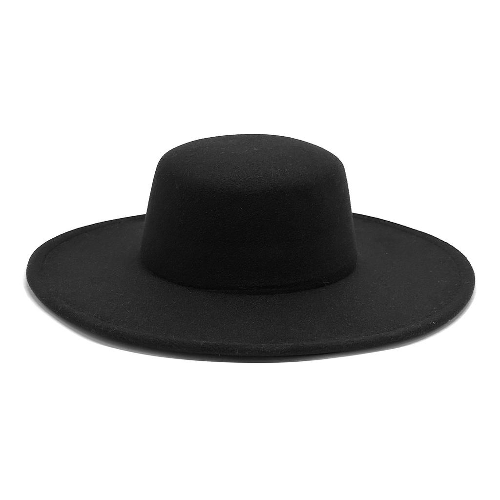 Solid-Color Vintage Wide-Brimmed Flat-Top Top Hat, Fashionable Jazz Wool Hat, Fall/Winter Felt Hat