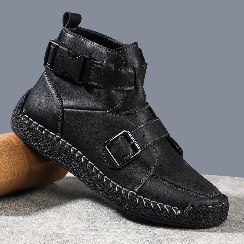 Leather shoes high-top handmade Martin boots retro spring and summer casual short boots