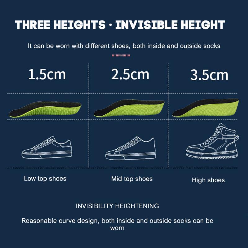 1.5-3.5CM Invisible Height Increasing Insole Orthopedic Arch Support Insole Soft Elastic Light Weight for Men Women Shoes Pads