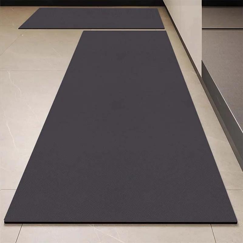 Black PVC Floor Mat for Kitchen, Waterproof, Oil-proof, Leather Carpet, Non-slip Area, Long Rugs, Monochromatic, Fit for Kitchen