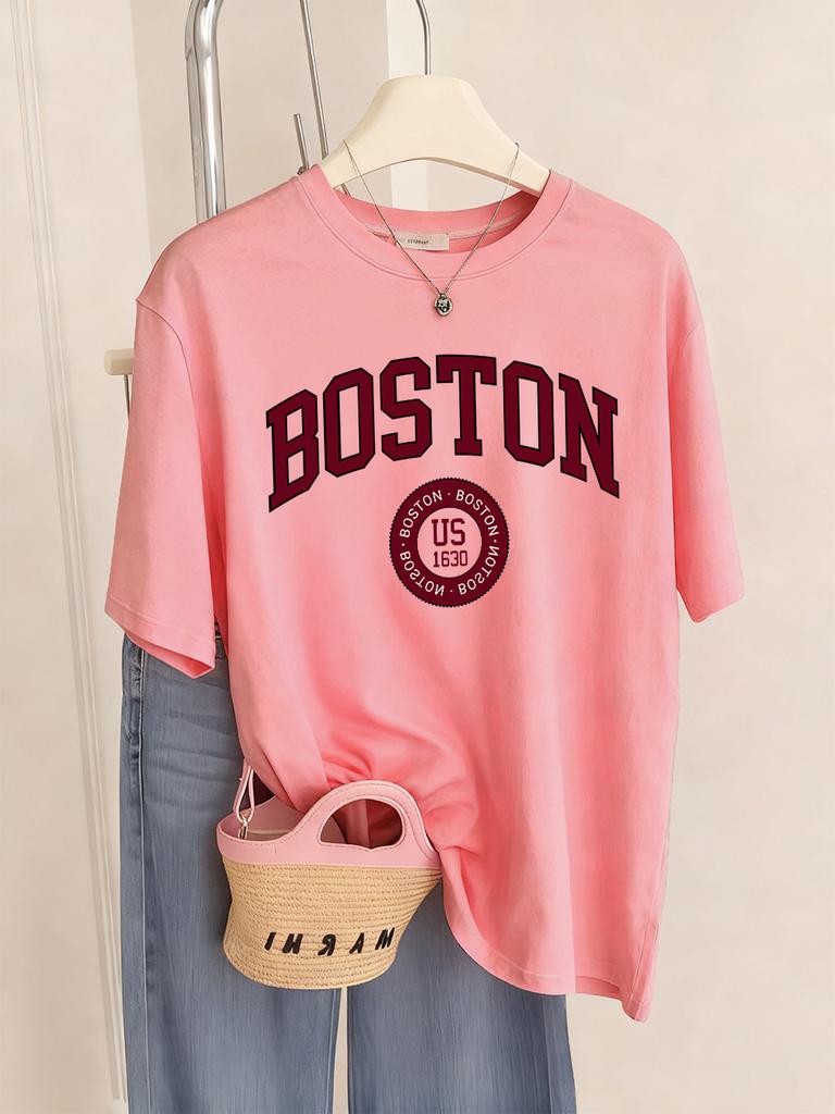 Boston City Us 1630 Letter Prints TShirts Womens Summer Basic T Shirts ONeck Soft Short Sleeve Tops Casual Loose Woman Clothes