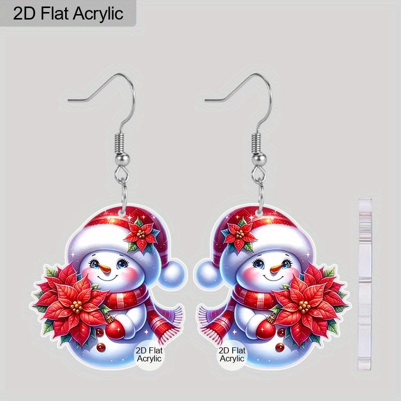 2pairs Red and Blue Christmas Snowman Acrylic Dangle Earrings, Perfect Gift for Women, Christmas Party Jewelry