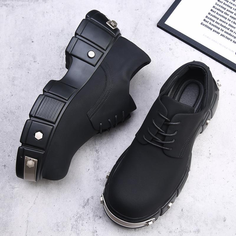 Niche Thick-soled Carbon Black Iron Element Big Head Derby Shoes Men's Advanced Sense Matte Heightening Rivets Heavy Industry High Street Tide Shoes
