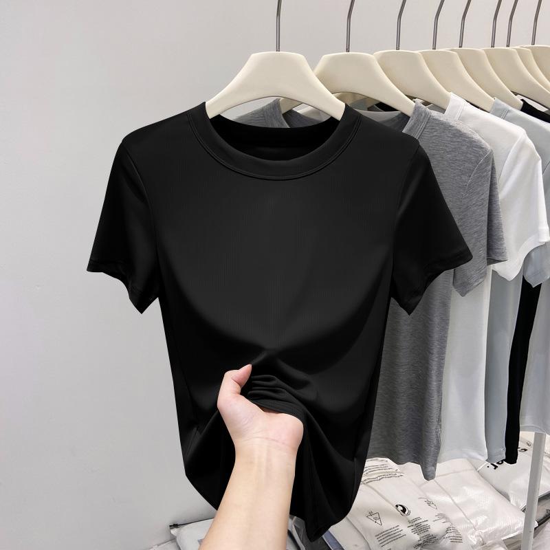 Women's Plus Size Slimming Ribbed Short Sleeve T-Shirt - Solid Color, Casual Summer Top