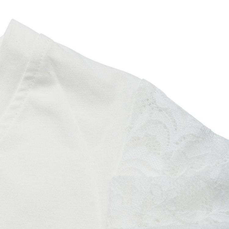 Women Casual Street Wear Top Ladies Tee V-Neck Long Sleeve Print T-Shirt Lace Chiffon Blouse