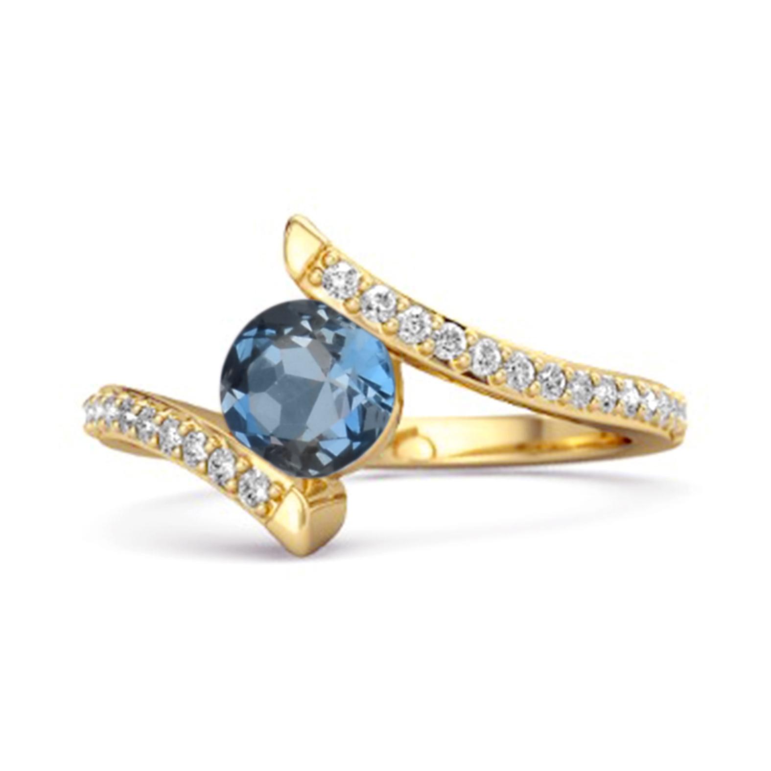 

London Blue Topaz Contemporary Pave Bypass Ring - 925 Sterling Silver Gold Vermeil 9.5 жовтий