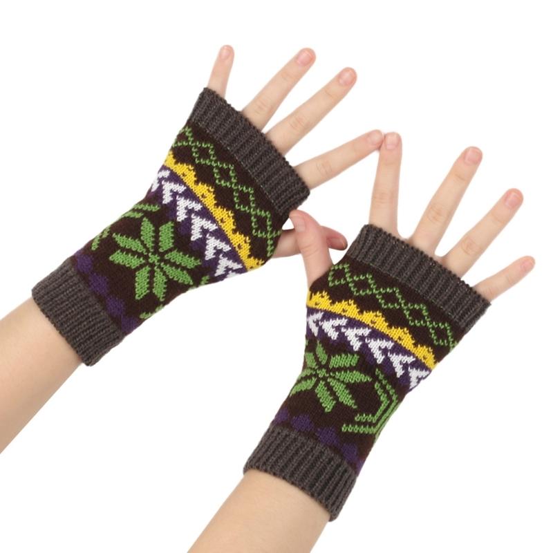 Women Jacquard Gloves Christmas Theme Fingerless Gloves Winter Autumn Handwear