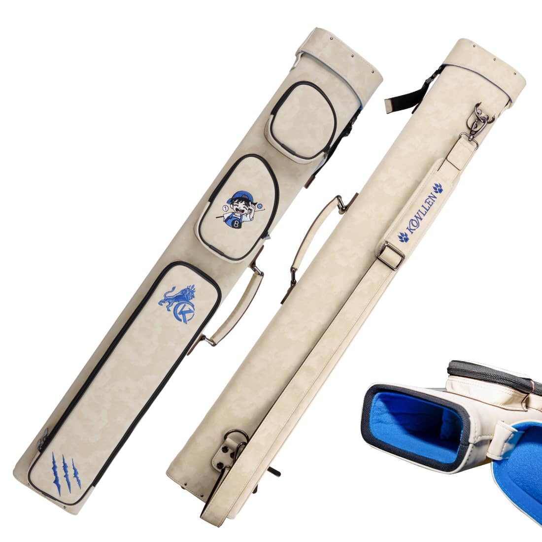 KONLLEN 2x4 Cue Hard Case with Holds 2 Butts and 4 Billiard Cue Bag with Adjustable Shoulder Strap Case, Multi-Pockets, Shafts,