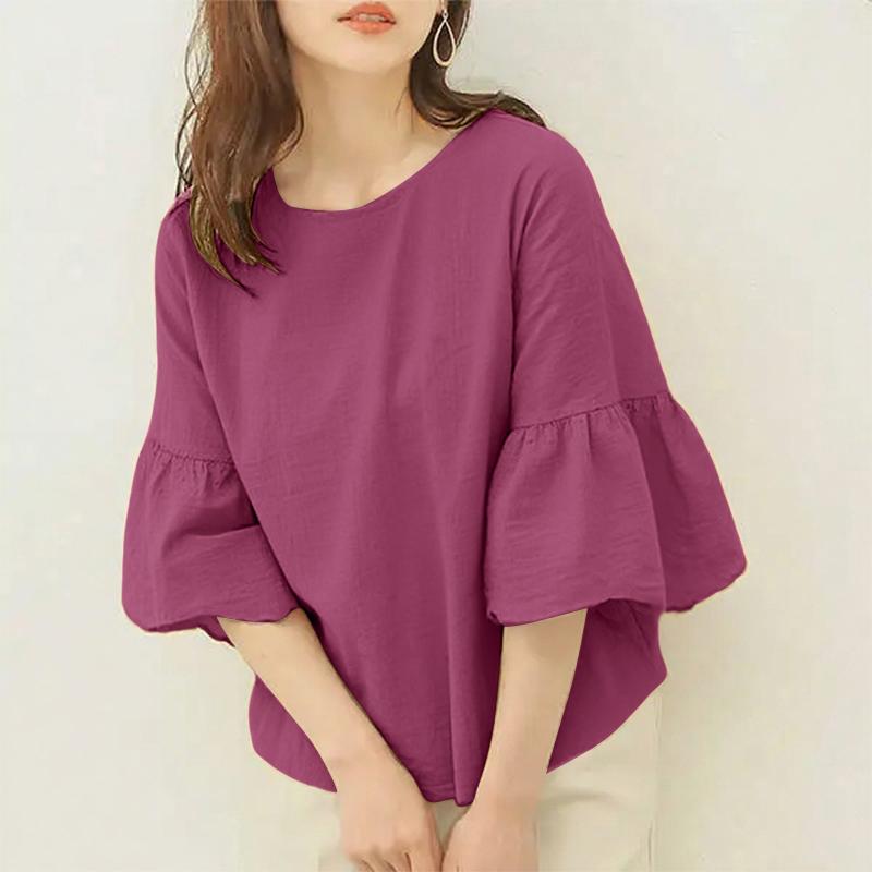 

ZANZEA Женская повседневная однотонная свободная блузка с круглым вырезом и рукавом 3/4 3XL кларет