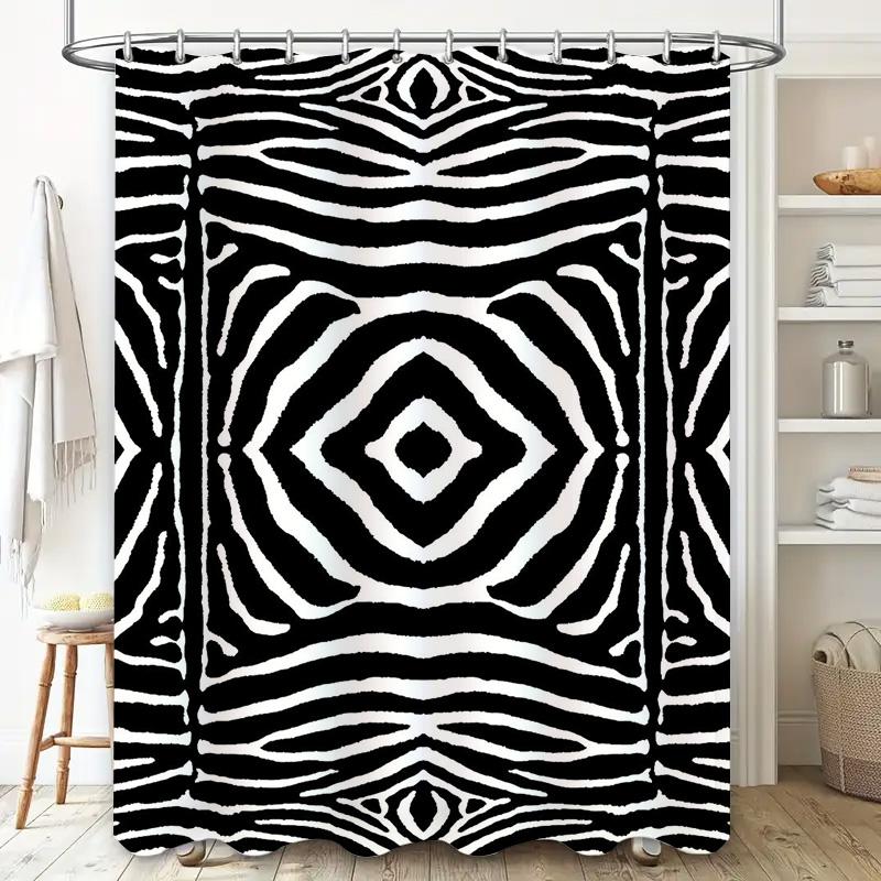 Modern Geometric Shower Curtain Zebra Print Pattern Bath Decor Waterproof 3D Effect Customizable For Bathroom Renovation Home De