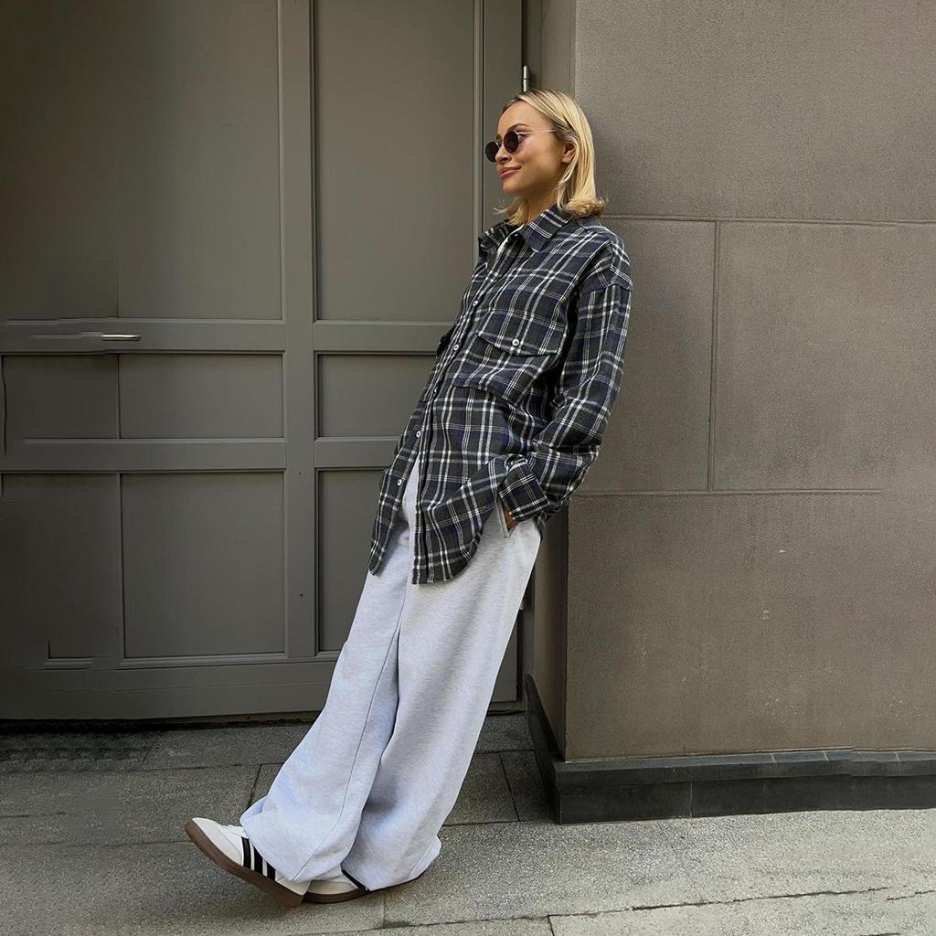 Frauen Frühling Herbst Temperament Plaid Anzug Kragen Langarm Hemd Blusen