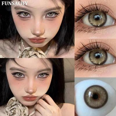 Funsachy 1 Pair Colored Contact Lenses For Brown Eyes Natural Blue Lens Gray Contact Lenses Students Beauty Cosmetics