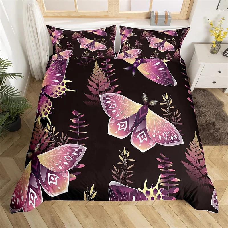 Death Moth Duvet Cover Set Queen Size Gothic Skull Boho Comforter Cover Black And White Skeleton Decorative Soft Bedding Set