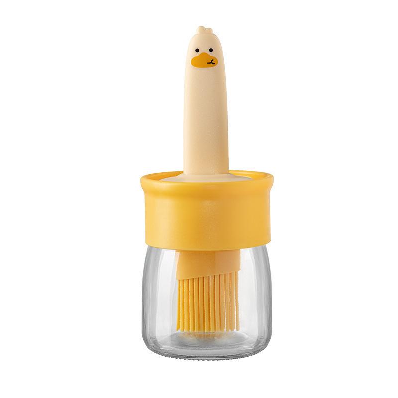 1pcs Yellow Duck Oil Pot Silicone Glass Outdoor Barbecue Camping Home Kitchen Integrated Oil Pot