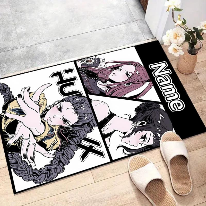 Custom KPop Demon Hunters Mat Personalized Name, Polyester Washable Indoor Entryway Rug, Gift for Christmas, Easter, Thanksgiving Day