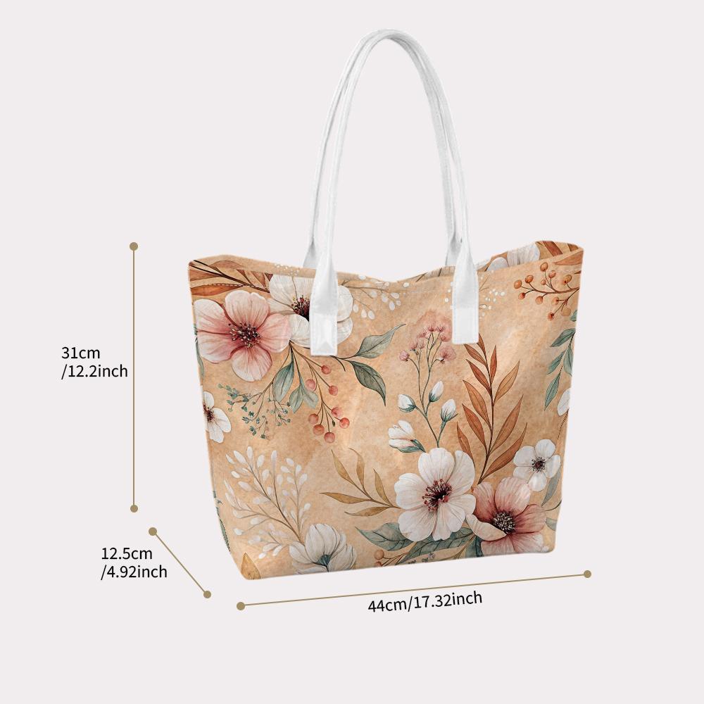 Boho Floral Print Tote Bag for Women Casual Daily Shopping Carry Handbag with Top Handles