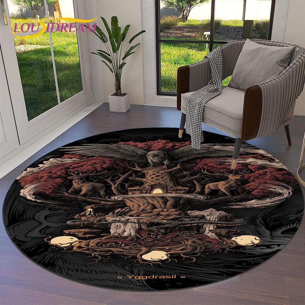 Tree of Life Viking Yggdrasil Valknut Round Carpet Rug for Living Room Bedroom Sofa Decor,Kid Paly Area Rug Non-slip Floor Mat