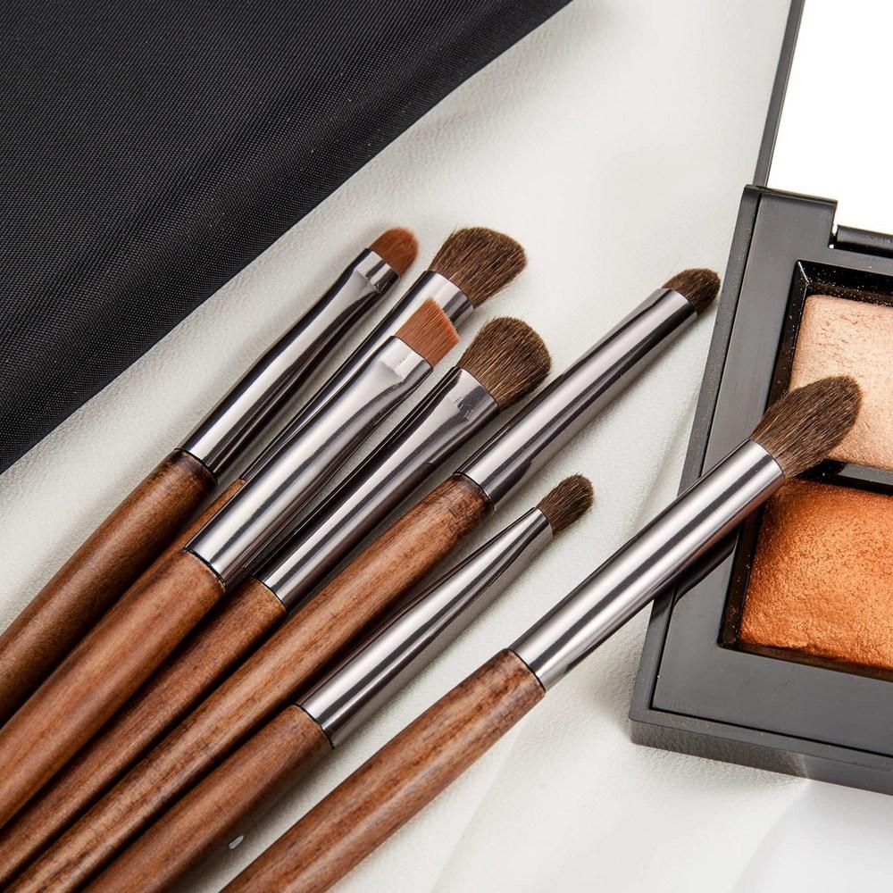 Set de pensule pentru fard de pleoape din lemn cu păr natural cu husă de machiaj - ENZO KEN Professional - E100, E100_Set de perii pentru ochi