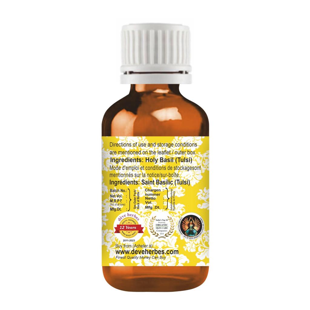 Deve Herbes Holy Basil (Tulsi) Essential Oil (Ocimum Sanctum) Pure | Non-Sticky | Non-greasy | Lightweight | Men & Women | All Skin Types | Steam