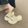 Thick-soled high-heeled cool slippers for women's summer wear 2025 new muffin one-word drag small height-increasing beach sandals