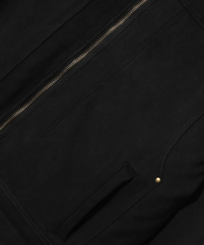 Trillion Corduroy Collar Suede Zip-Up Work Jacket [Black]