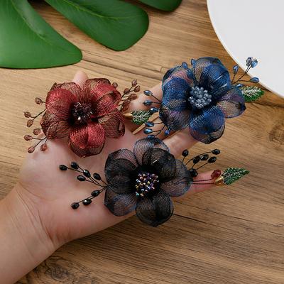 Handmade Romantic Flower Crystal Brooch Retro Niche High-end Temperament Elegant Pin Brooch Hairpin Headdress Women
