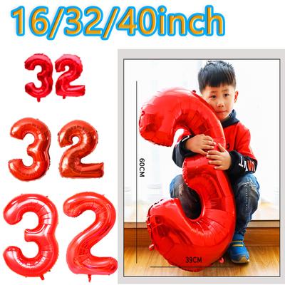 16/32/40 Inch Digital Number 0~9 Red Number Aluminum Film Balloon Wedding Birthday Party Decoration