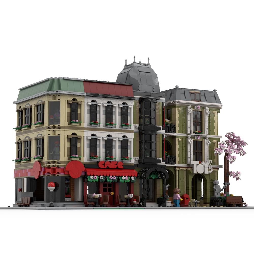 New MOC Classic Animated City Street Scene Cafe Model Building Blocks DIY Modular Assembly Children's Toy Boy Collectible Gift