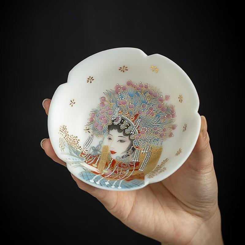 Beautiful Porcelain Aesthetic Handmade Cup Accessories Teware Peking Opera Phoenix Loong For Puer Kung Fu White Red Tea