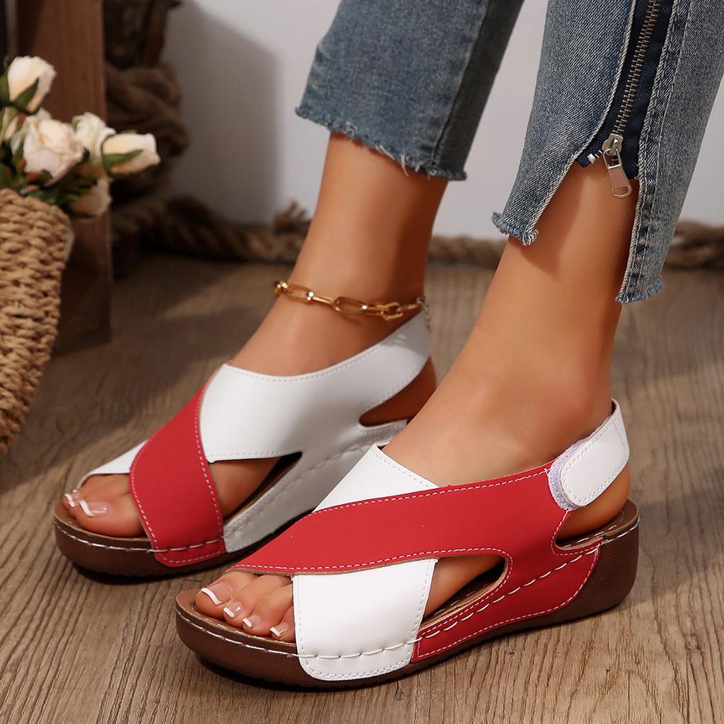 Fashion New Women's Contrast Color Wedge Sandals Summer Peep Toe Non Slip Beach Shoes Woman Comfortable Platform Roman Sandalias Mujer
