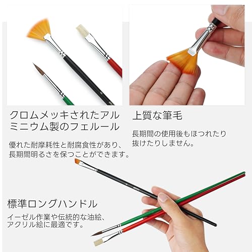 ARTIFY Professional Detail Brush Set with Canvas Wrap Case for Acrylic, Oil, Watercolor, and Gouache Paintings, 41 Brushes (Long Handle)