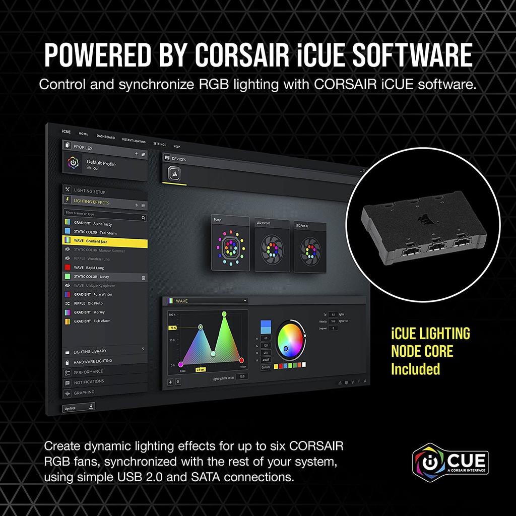 CORSAIR ML120 RGB 120mm Magnetic Levitation RGB Fan with Lighting Node ELITE, AirGuide, 3-Pack CO-9050112-WW (Includes CORE)