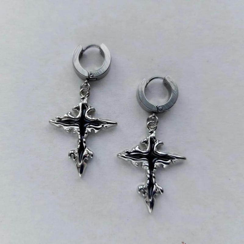 Gotische Silber-Schwarz-Kreuz-Halskette mit Edelstahlkette, Punk-Stil