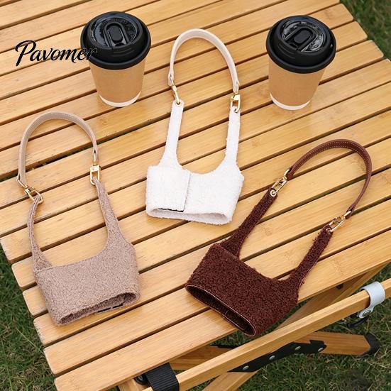 Plush Coffee Cup Sleeve Sleeve, Hand Strap Soft Insulated Holder, Autumn Winter Warmer Wrap Retro Style for And Daily Use Reusable Cozy