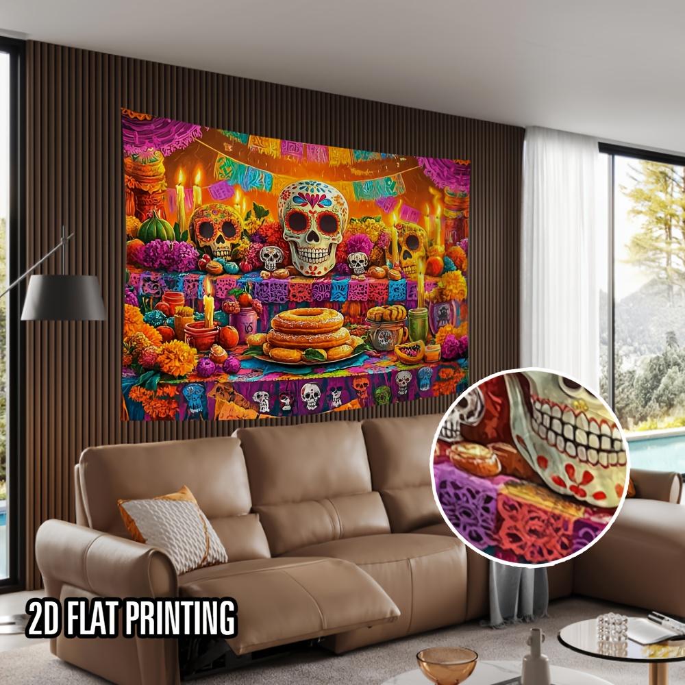 1pc Day of the Dead Photography Background Vivid Sugar Skeletons and Marigold Designs Durable Event and Party Banners