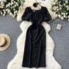 Socialite Elegant Elegance Dress Women's Fancy Mesh Puff Sleeves Patchwork Waist-Slimming Slim Fit Rhinestone Sheath Dress